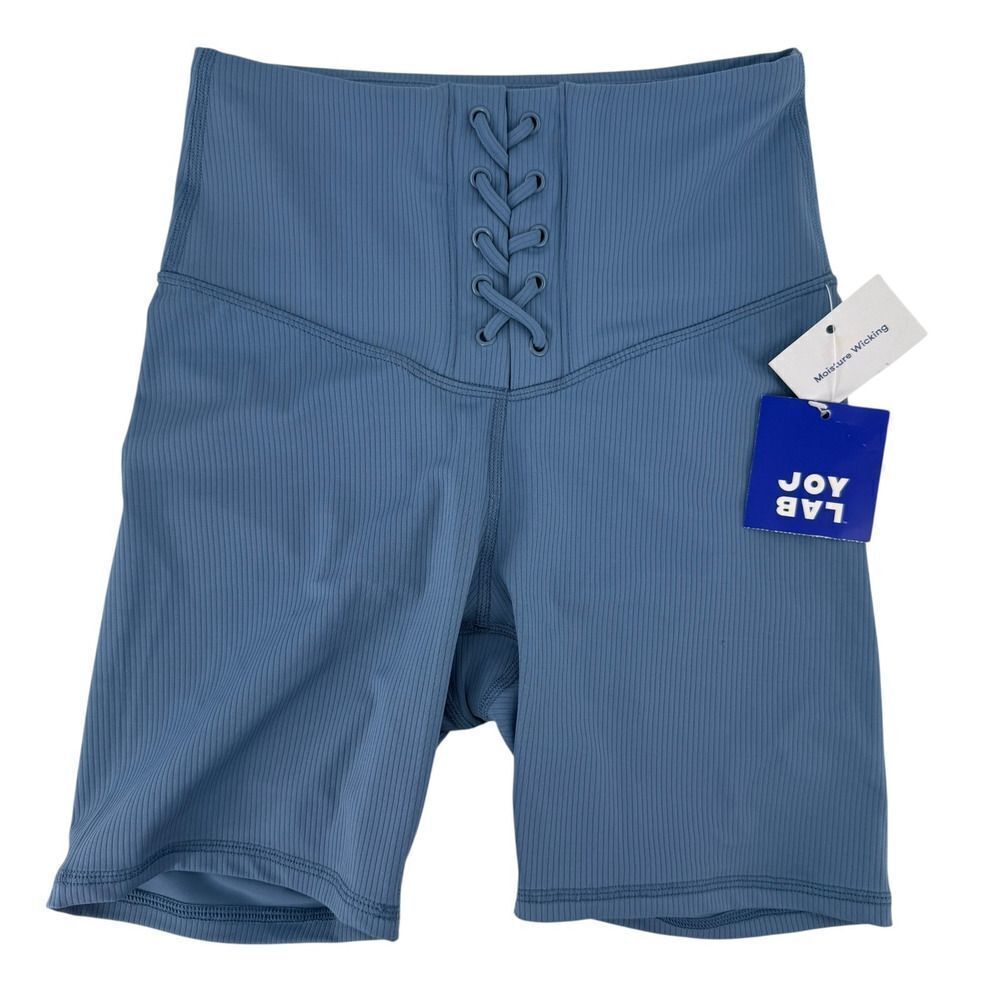 Joy Lab Bike Shorts XS Blue Ribbed Laced Front High Rise Athletic Athleisure NEW